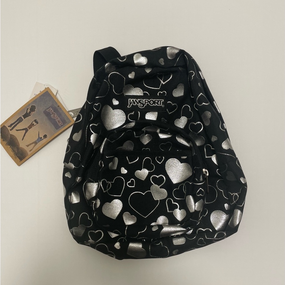 JanSport Mini Black Backpack with Silver Hearts